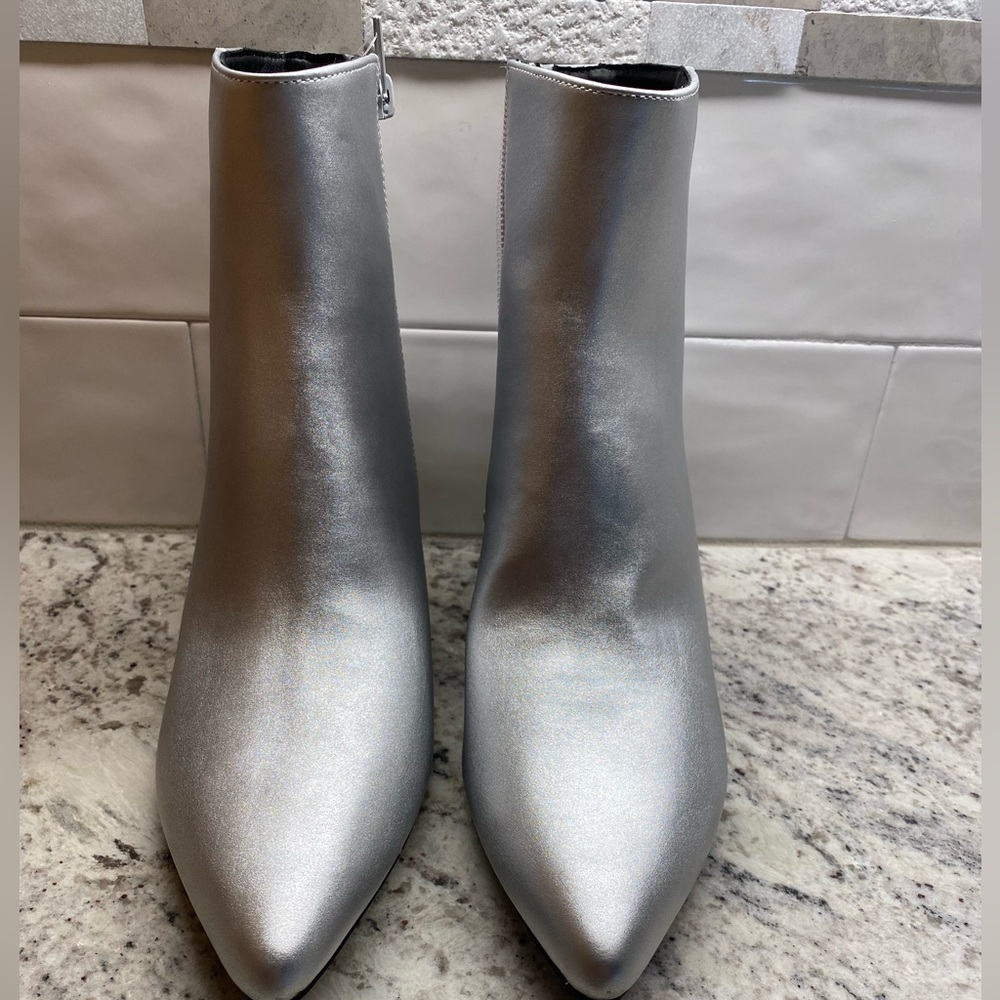 Rachel Zoe Silver Pointed Toe Heeled Ankle Boots